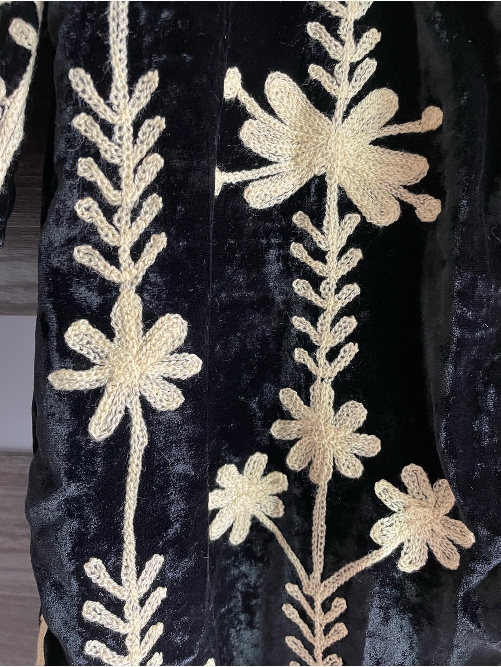 Antra Embroidered Velvet Black & Cream Long MIDI Jacket Coat - Picture 5 of 16